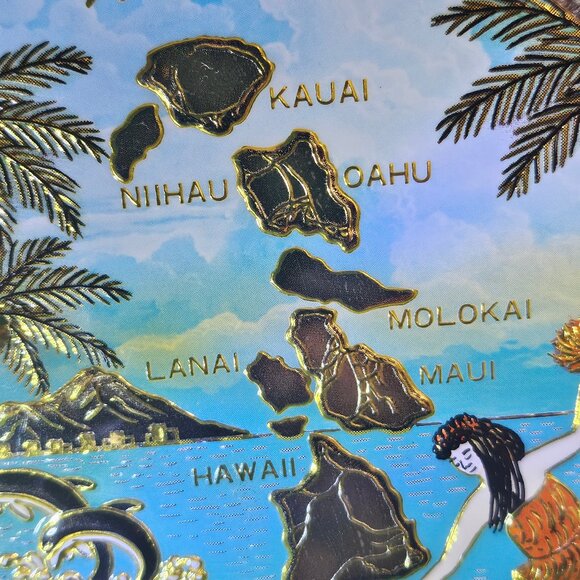 The Art Of Chokin 24KT Gold Edged Hawaiian Islands 7 3/4" Made in Japan - Picture 5 of 10